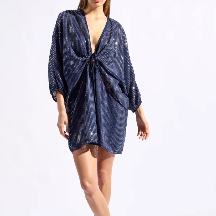 Nwt Adriana Degreas Navy Sequin Kaftan